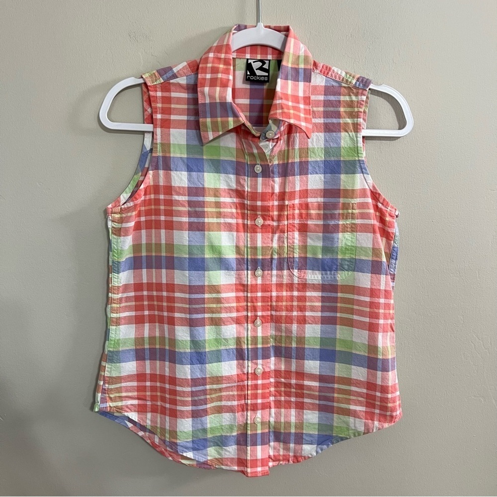 Vintage Rockies Plaid Sleeveless Button Down Shirt size small